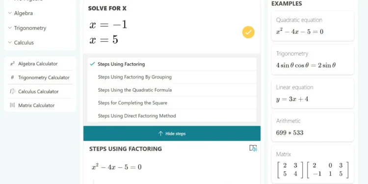 microsoft algebra calculator